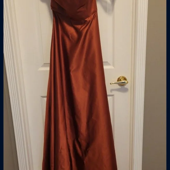 David's Bridal Brown A-Line Gown with Cap Sleeves - Picture 3 of 4